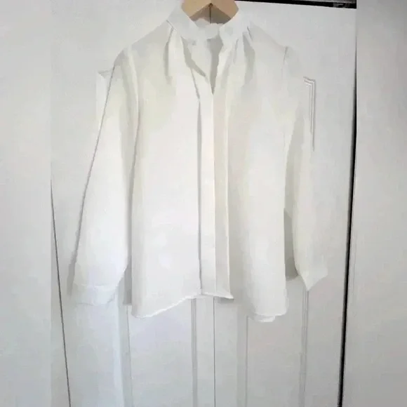 Macy’s White Blouse with Gold Cuff Accents - Picture 2 of 4